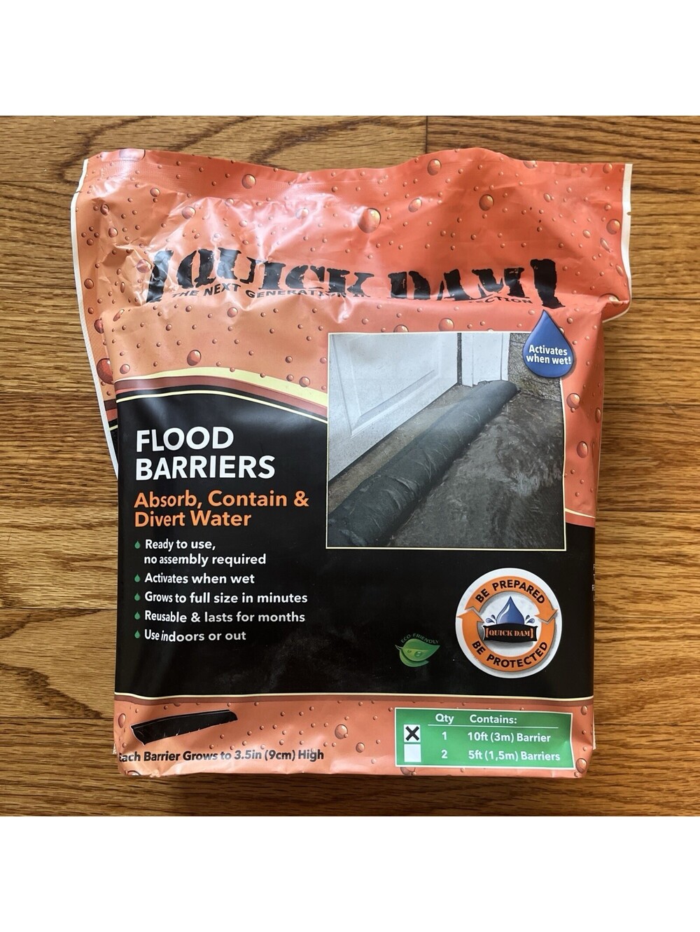 Quick Dam - Water Activated - 10ftL 3.5inH - Flood Barrier - 1 Pack